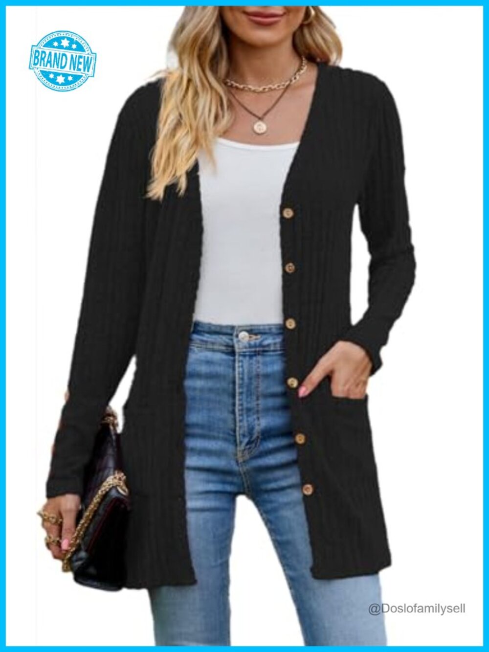 Womens Lightweight Open Front Cardigan Sweater with Pockets Button Closure